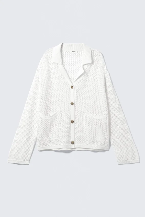 Open-Knit Button-Up Cardigan – Dusty White Open-Knit Button-Up Cardigan – Dusty White