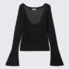 Open Knit Buttoned Cardigan – Black Open Knit Buttoned Cardigan – Black