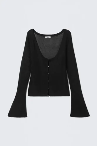 Open Knit Buttoned Cardigan – Black Open Knit Buttoned Cardigan – Black