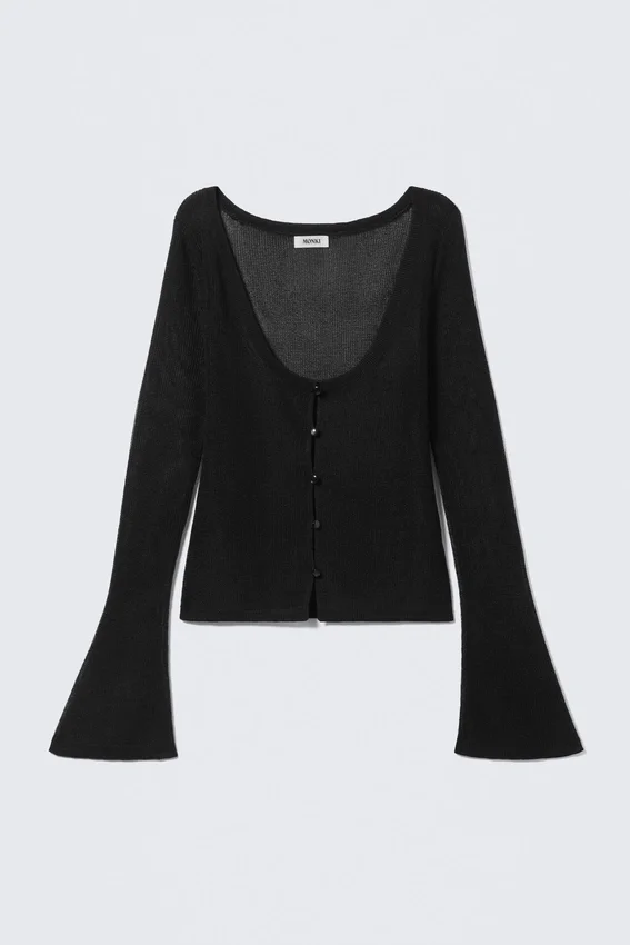 Open Knit Buttoned Cardigan – Black Open Knit Buttoned Cardigan – Black