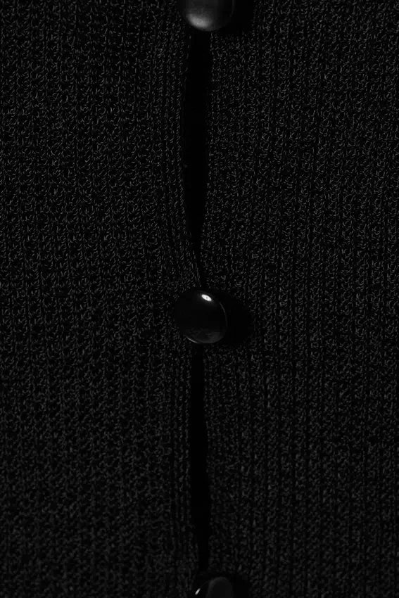 Open Knit Buttoned Cardigan – Black Open Knit Buttoned Cardigan – Black