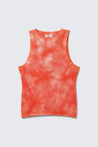 Open-Knit Cotton Tank Top – Orange Tie-Dye