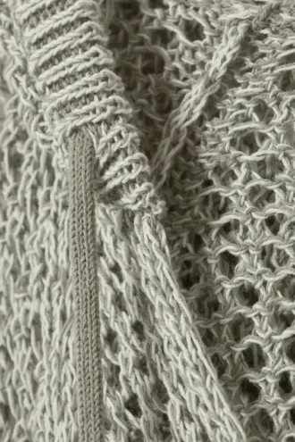 Open-Knit Hooded Sweater – Light Khaki Green