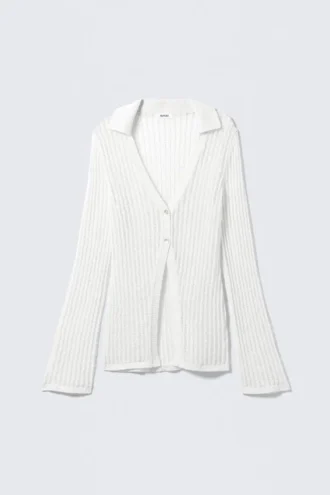 Open-Knit V-Neck Cardigan – Dusty White