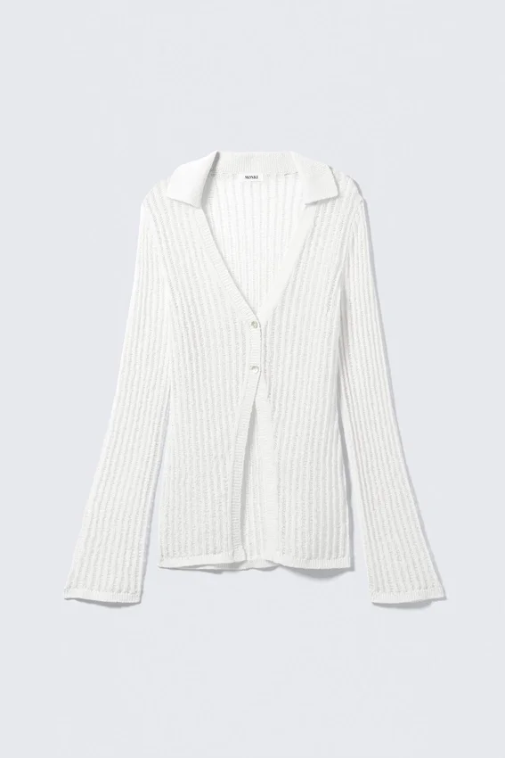 Open-Knit V-Neck Cardigan – Dusty White Open-Knit V-Neck Cardigan – Dusty White