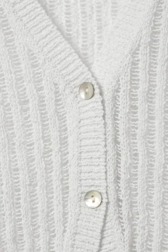 Open-Knit V-Neck Cardigan – Dusty White