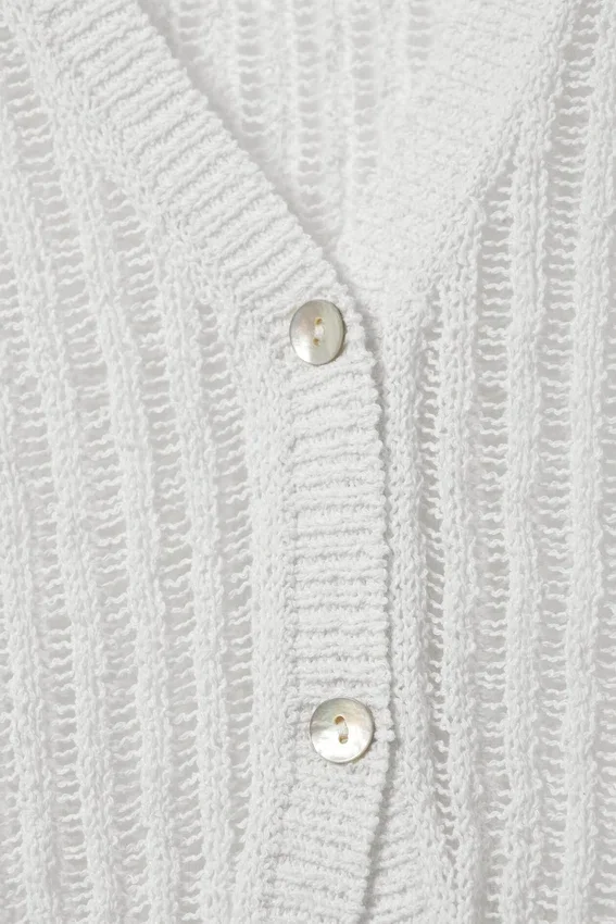 Open-Knit V-Neck Cardigan – Dusty White Open-Knit V-Neck Cardigan – Dusty White