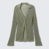 Open-Knit V-Neck Cardigan – Khaki Green Open-Knit V-Neck Cardigan – Khaki Green