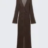 Open-Knit V-Neck Maxi Cardigan – Dark Brown Open-Knit V-Neck Maxi Cardigan – Dark Brown