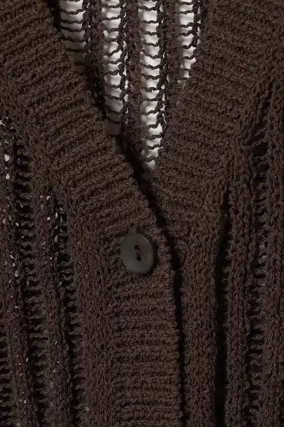 Open-Knit V-Neck Maxi Cardigan – Dark Brown Open-Knit V-Neck Maxi Cardigan – Dark Brown