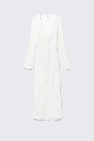 Open-Knit V-Neck Maxi Cardigan – White