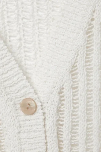 Open-Knit V-Neck Maxi Cardigan – White