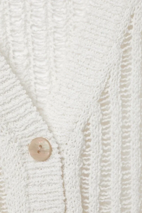 Open-Knit V-Neck Maxi Cardigan – White Open-Knit V-Neck Maxi Cardigan – White