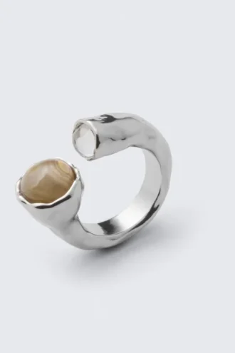 Open Organic Stone Ring – Silver