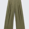 Otis Oversized Pleated Cotton Twill Chinos – Khaki Green Otis Oversized Pleated Cotton Twill Chinos – Khaki Green