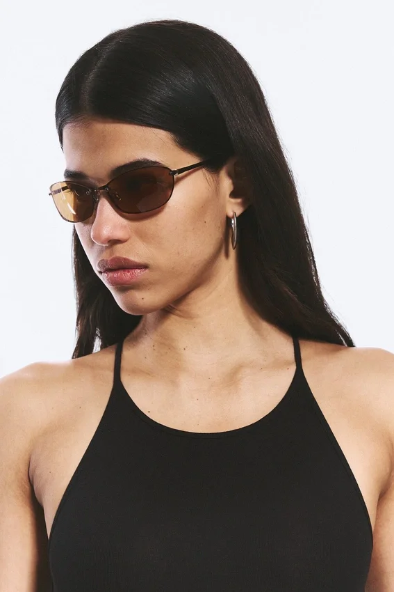 Oval Metal Frame Unisex Sunglasses – Brass – Brown Lenses Oval Metal Frame Unisex Sunglasses – Brass – Brown Lenses
