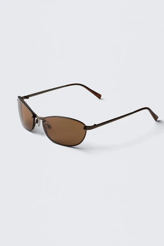 Oval Metal Frame Unisex Sunglasses – Brass – Brown Lenses Oval Metal Frame Unisex Sunglasses – Brass – Brown Lenses