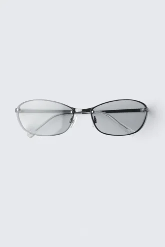Oval Metal Frame Unisex Sunglasses – Silver – Blue Light Lenses