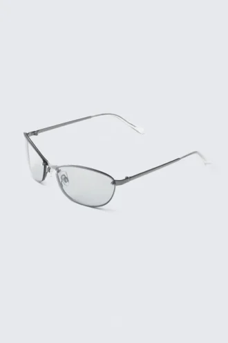 Oval Metal Frame Unisex Sunglasses – Silver – Blue Light Lenses