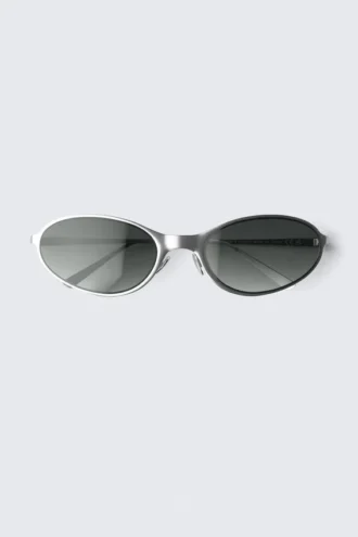 Oval Metal Sunglasses – Silver – Dark Lenses