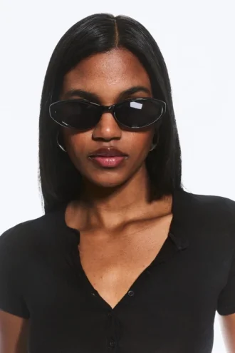 Oval Sunglasses – Black – Black Lenses