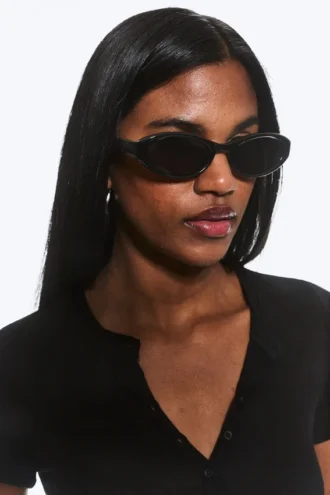 Oval Sunglasses – Black – Black Lenses
