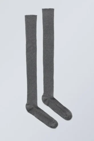 Over-Knee Ribbed Socks – Dark Grey