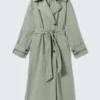 Oversized Belted Nylon Trench Coat – Khaki Green Oversized Belted Nylon Trench Coat – Khaki Green