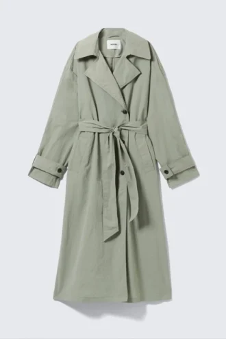 Oversized Belted Nylon Trench Coat – Khaki Green