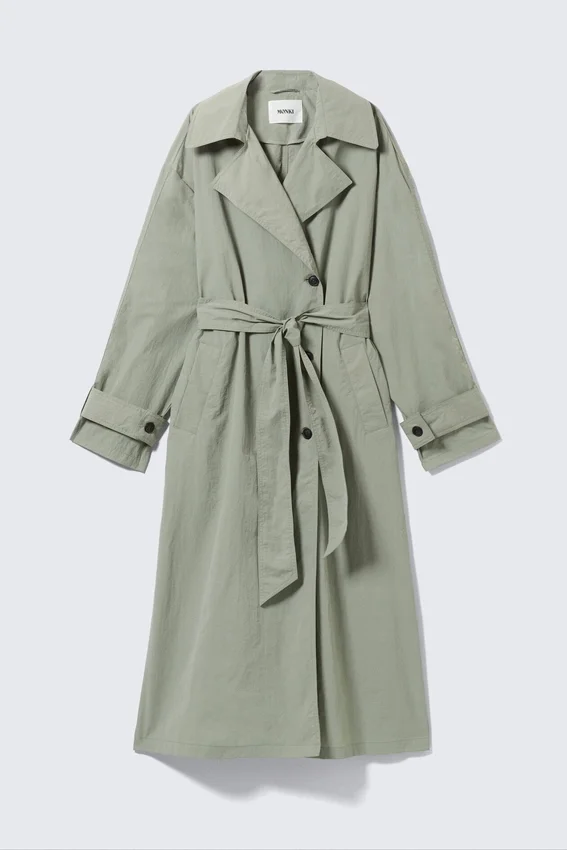 Oversized Belted Nylon Trench Coat – Khaki Green Oversized Belted Nylon Trench Coat – Khaki Green