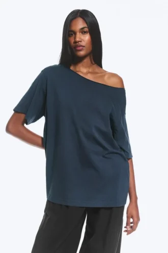 Oversized Boat Neck T-Shirt – Dark Blue