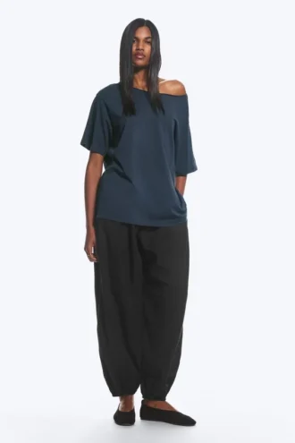 Oversized Boat Neck T-Shirt – Dark Blue