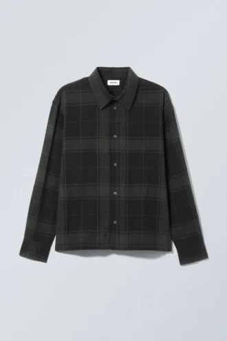 Oversized Boxy Checked Flannel Shirt – Black