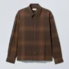Oversized Boxy Checked Flannel Shirt – Medium Brown