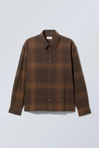 Oversized Boxy Checked Flannel Shirt – Medium Brown