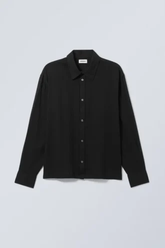 Oversized Boxy Linen Blend Shirt – Black