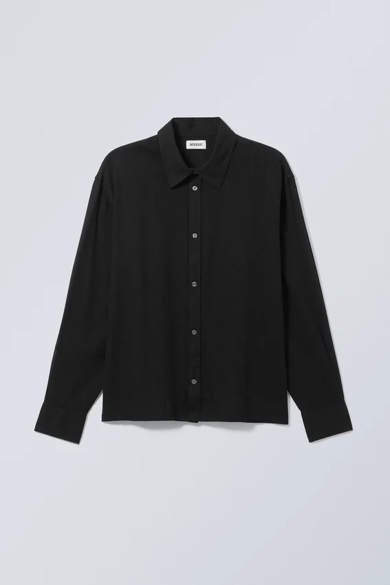 Oversized Boxy Linen Blend Shirt – Black Oversized Boxy Linen Blend Shirt – Black
