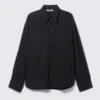 Oversized Button-Up Poplin Shirt – Black – Dark Blue Stripes Oversized Button-Up Poplin Shirt – Black – Dark Blue Stripes