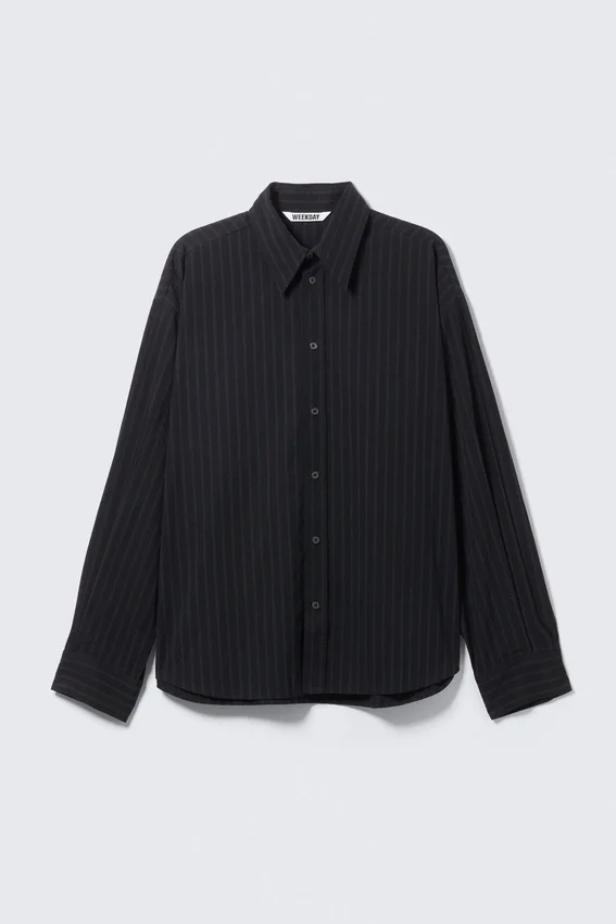 Oversized Button-Up Poplin Shirt – Black – Dark Blue Stripes Oversized Button-Up Poplin Shirt – Black – Dark Blue Stripes