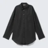 Oversized Button-Up Shirt – Dark Grey – Metallic Stripes Oversized Button-Up Shirt – Dark Grey – Metallic Stripes