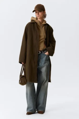 Oversized Canvas Car Coat – Dark Khaki Green