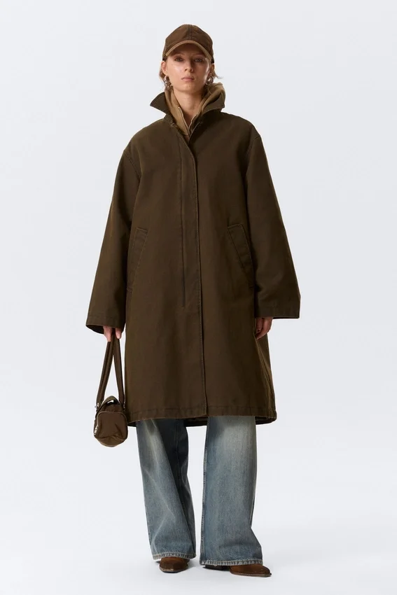 Oversized Canvas Car Coat – Dark Khaki Green Oversized Canvas Car Coat – Dark Khaki Green