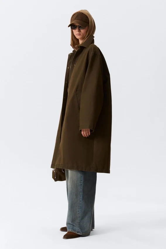 Oversized Canvas Car Coat – Dark Khaki Green Oversized Canvas Car Coat – Dark Khaki Green