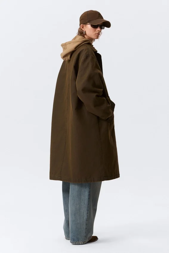 Oversized Canvas Car Coat – Dark Khaki Green Oversized Canvas Car Coat – Dark Khaki Green