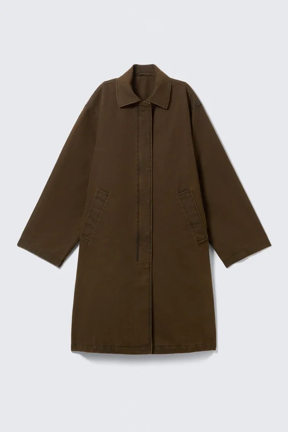 Oversized Canvas Car Coat – Dark Khaki Green Oversized Canvas Car Coat – Dark Khaki Green