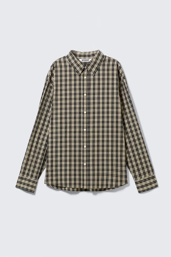 Oversized Checked Shirt – Checked Beige Oversized Checked Shirt – Checked Beige