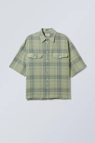 Oversized Checked Short Sleeve Shirt – Dusty Green Check