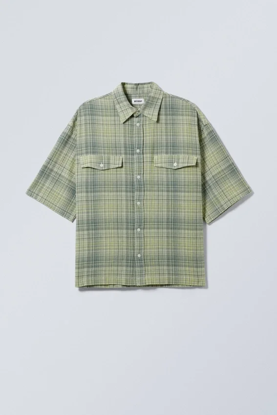 Oversized Checked Short Sleeve Shirt – Dusty Green Check Oversized Checked Short Sleeve Shirt – Dusty Green Check