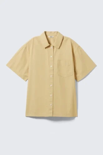 Oversized Cotton Canvas Short-Sleeved Shirt – Beige