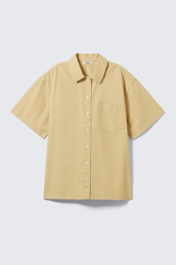 Oversized Cotton Canvas Short-Sleeved Shirt – Beige Oversized Cotton Canvas Short-Sleeved Shirt – Beige